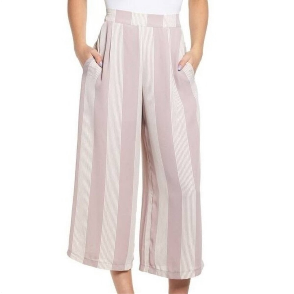 Leith Size 16 wide leg cropped pink & white striped  side zip & pockets